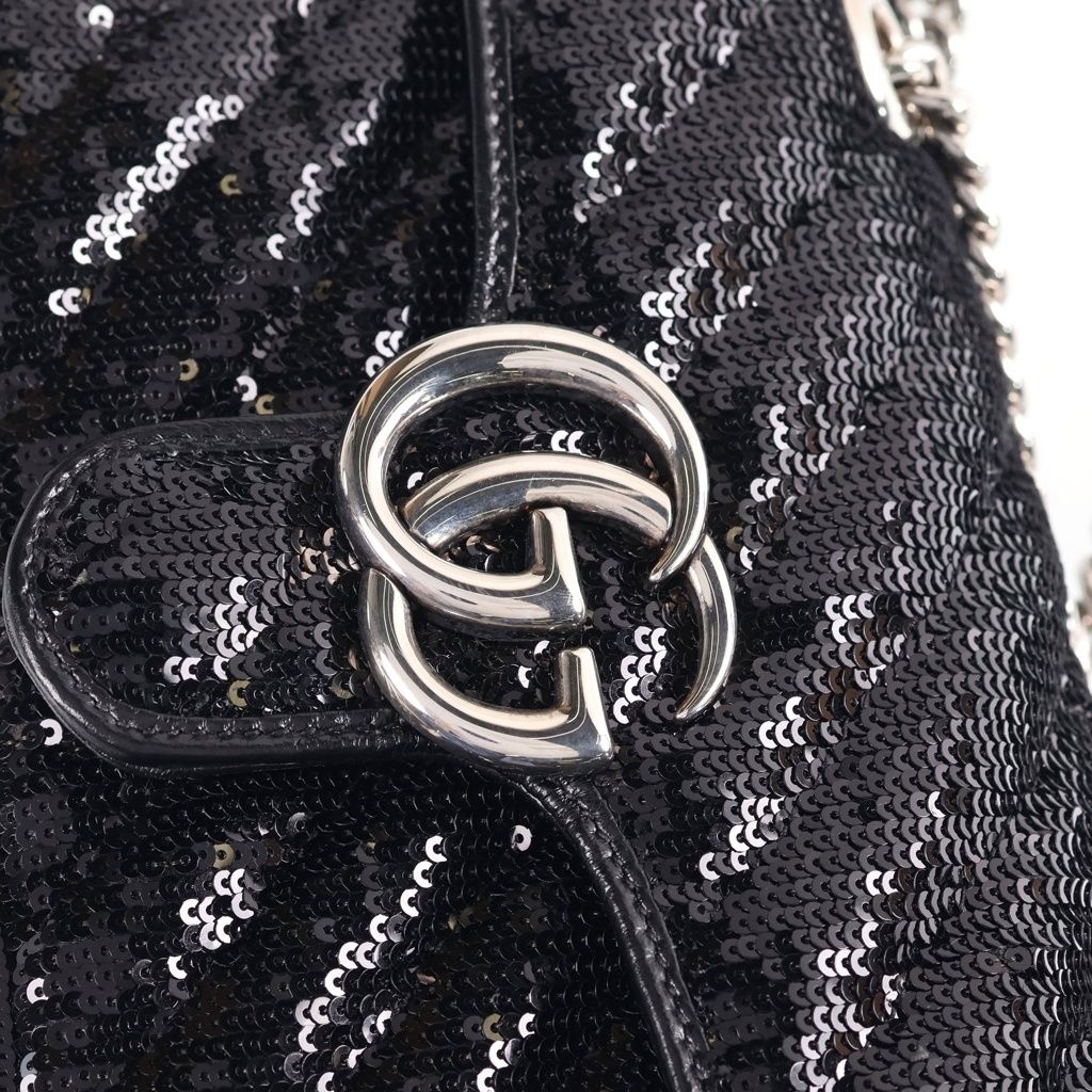 Gucci GG Marmont Chain Shoulder Bag Sequin Leather Silver — view 6