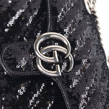 Gucci GG Marmont Chain Shoulder Bag Sequin Leather Silver — view 6
