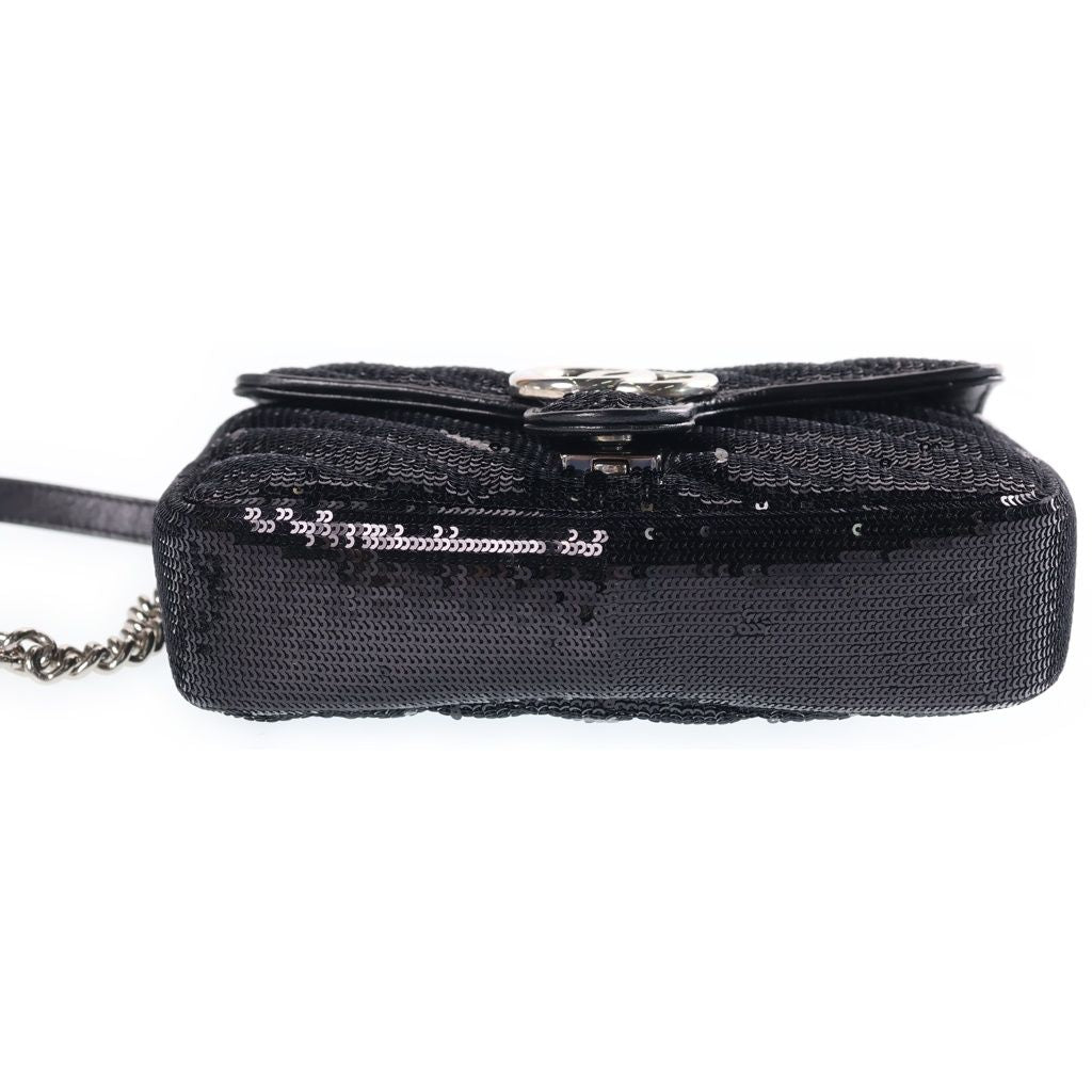 Gucci GG Marmont Chain Shoulder Bag Sequin Leather Silver — view 4