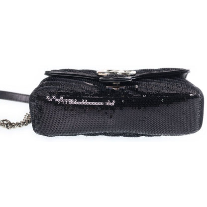 Gucci GG Marmont Chain Shoulder Bag Sequin Leather Silver — view 4
