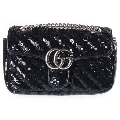 Gucci GG Marmont Chain Shoulder Bag Sequin Leather Silver