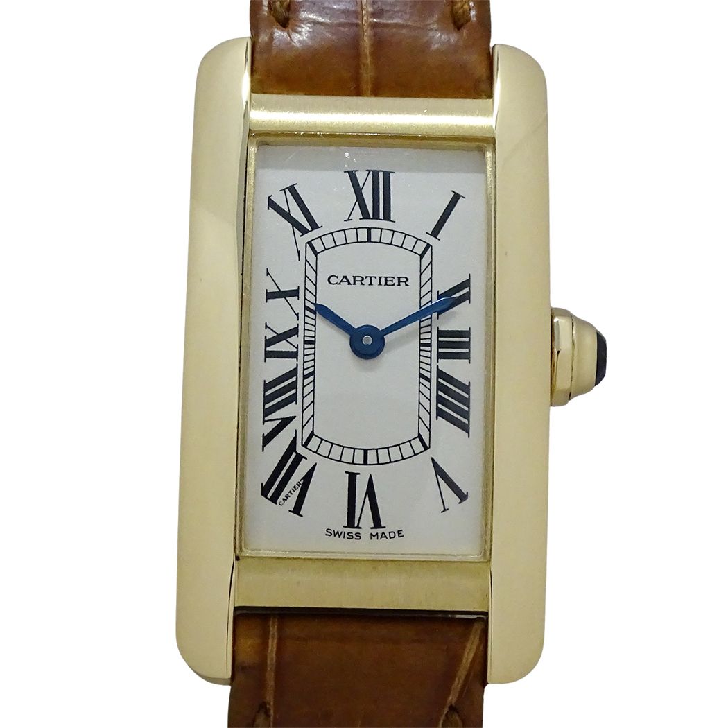 Cartier Watch Tank Americanine SM Quartz 750 Yellow Gold Leather Square — view 2
