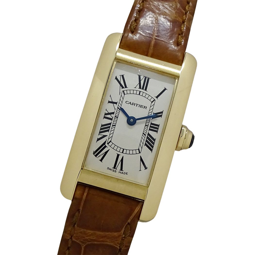 Cartier Watch Tank Americanine SM Quartz 750 Yellow Gold Leather Square