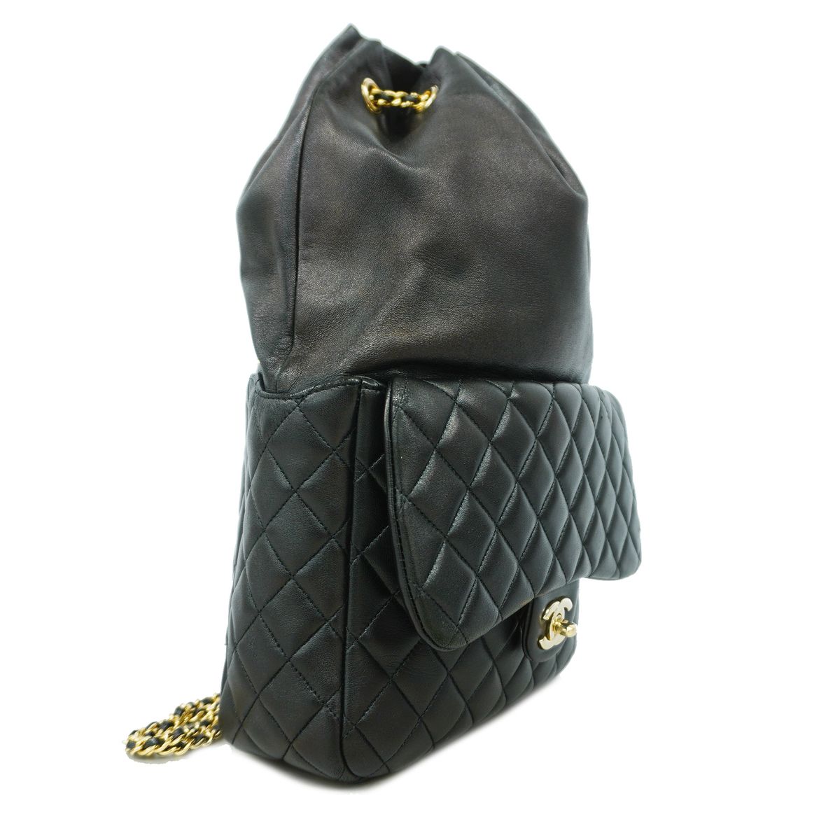 Chanel Backpack Quilted Lambskin Black Champagne Gold — view 2