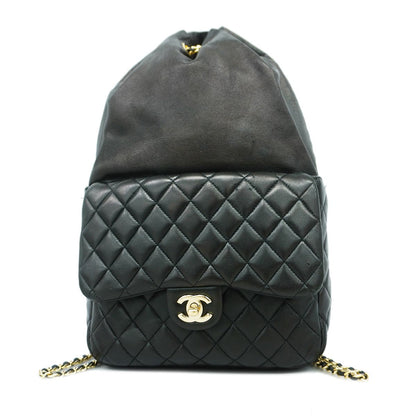 Chanel Backpack Quilted Lambskin Black Champagne Gold