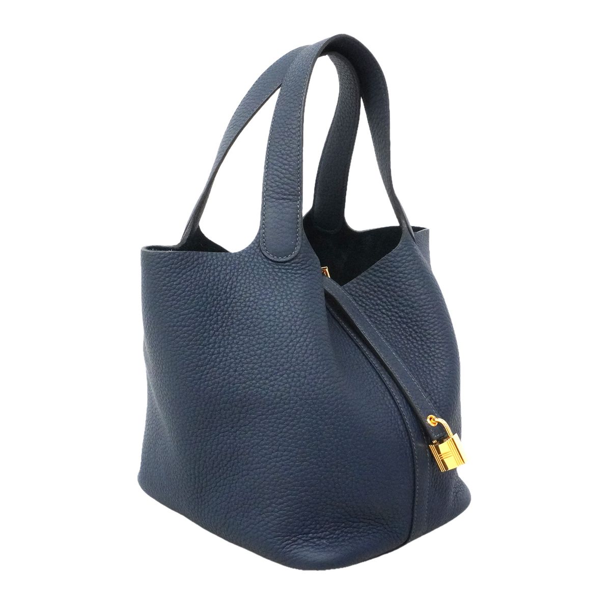 Hermes Handbag Picotin Lock MM Taurillon Clemence Blue Tie Gold — view 2