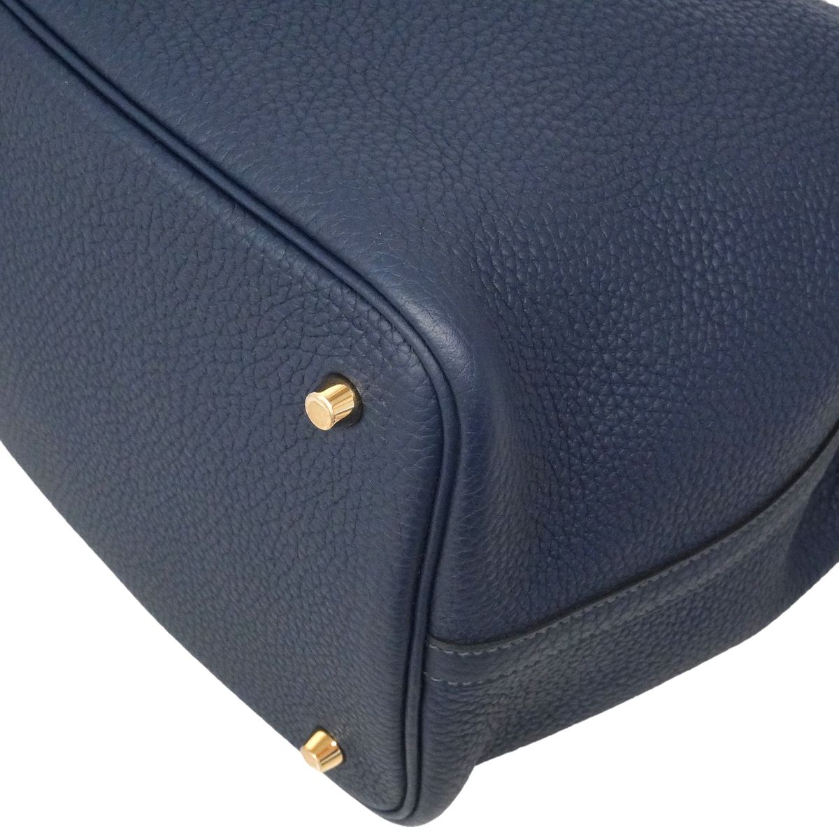 Hermes Handbag Picotin Lock MM Taurillon Clemence Blue Tie Gold — view 6