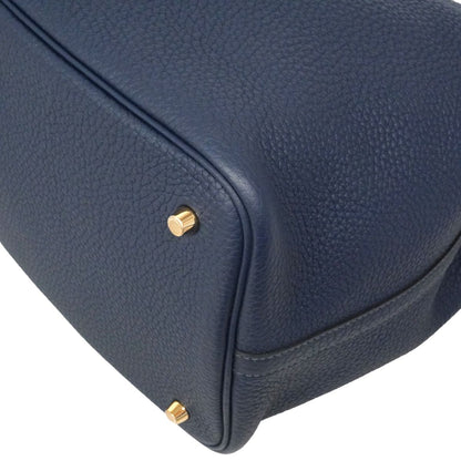 Hermes Handbag Picotin Lock MM Taurillon Clemence Blue Tie Gold — view 6