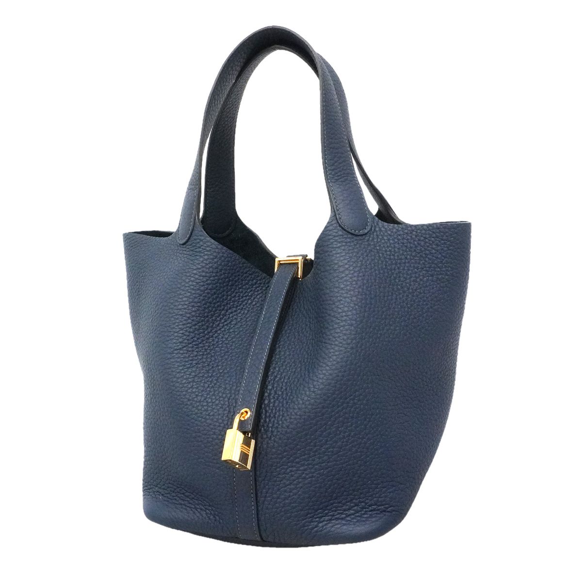 Hermes Handbag Picotin Lock MM Taurillon Clemence Blue Tie Gold