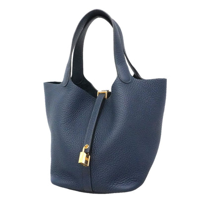 Hermes Handbag Picotin Lock MM Taurillon Clemence Blue Tie Gold