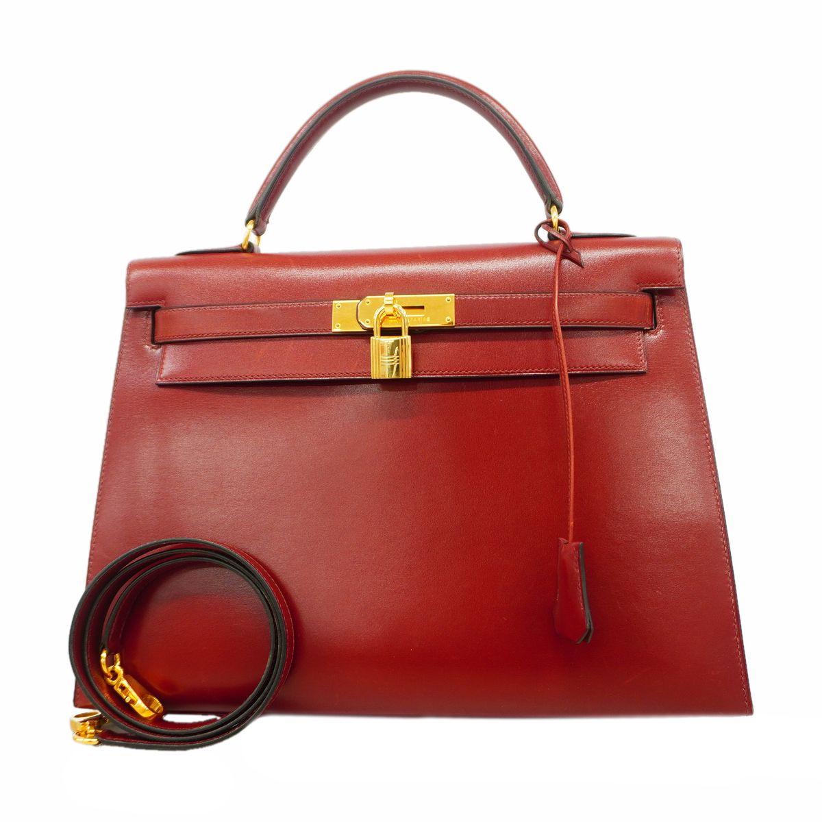 Hermes Handbag Kelly 32 Box Calf Rouge Ash Gold 2-Way Bag