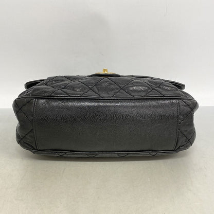 Chanel Shoulder Bag Quilted Caviar Leather Black Gold — view 3