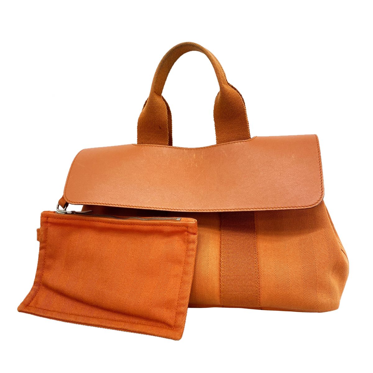 Hermes Tote Bag Valparaiso PM Toile Chevron Orange Silver