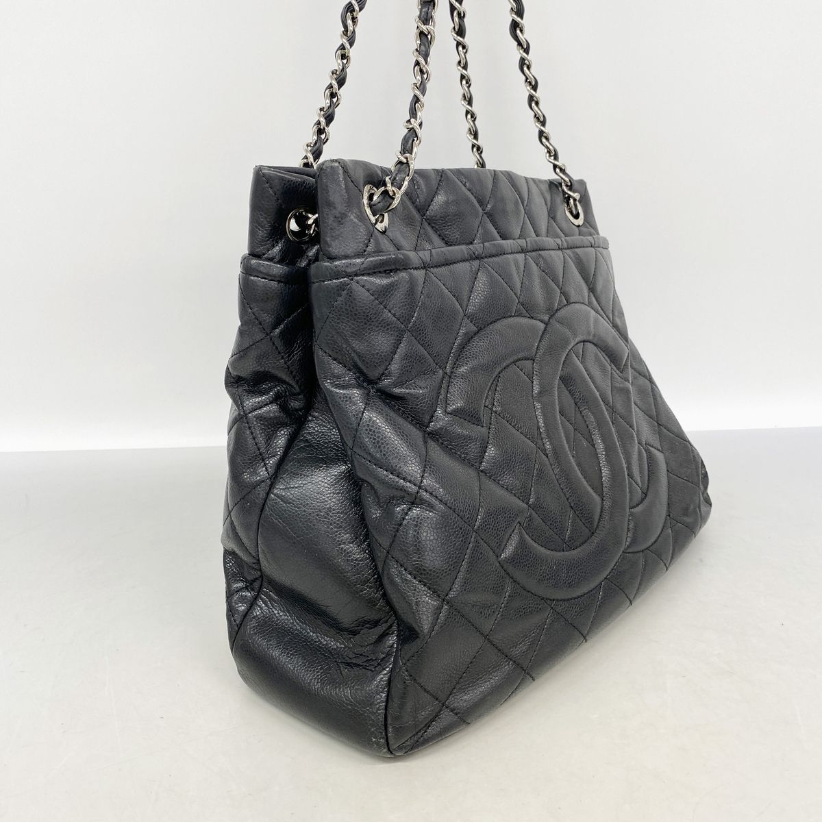 Chanel Shoulder Bag Quilted Caviar Leather Black Silver — view 2