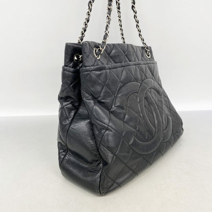Chanel Shoulder Bag Quilted Caviar Leather Black Silver — view 2
