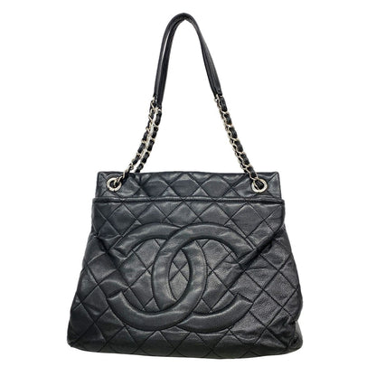 Chanel Shoulder Bag Quilted Caviar Leather Black Silver
