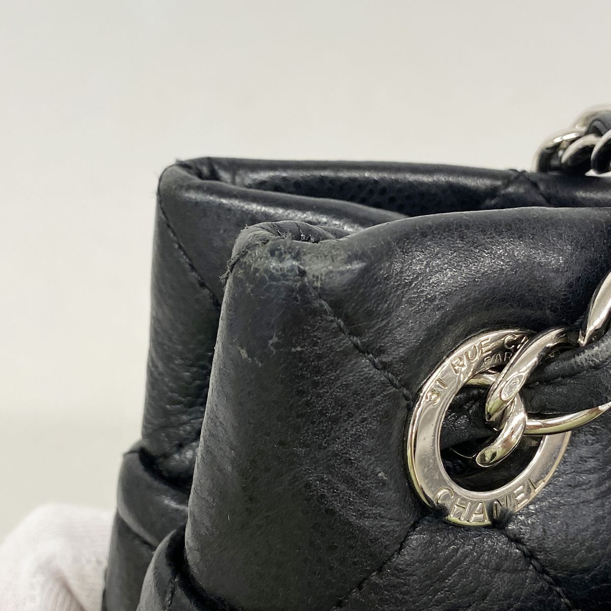 Chanel Shoulder Bag Quilted Caviar Leather Black Silver — view 7