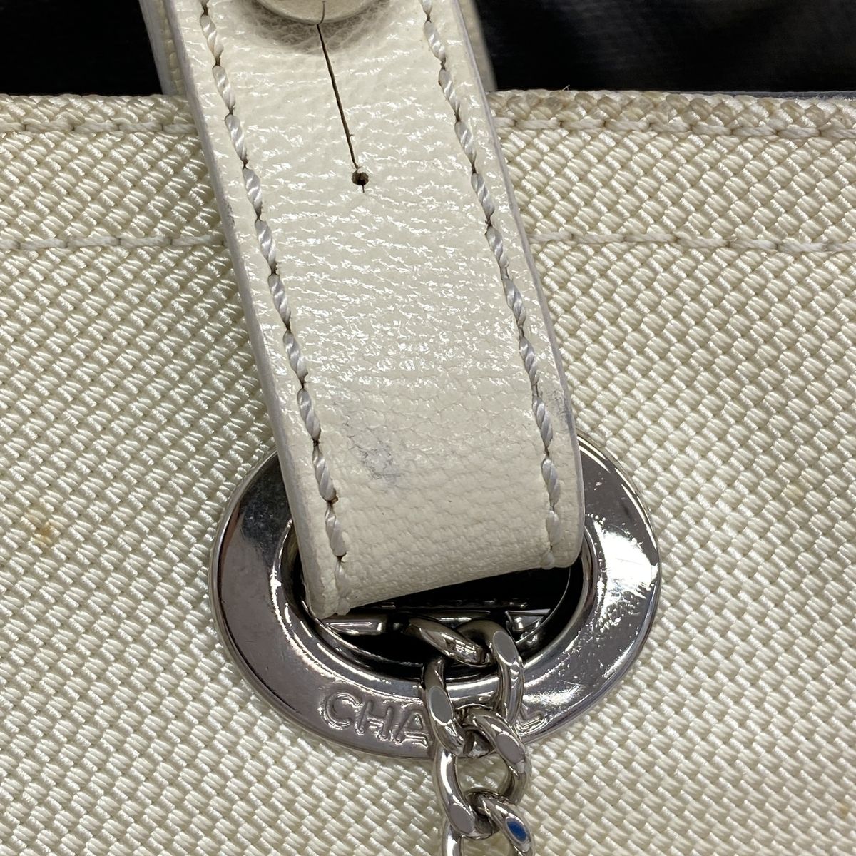 Chanel Tote Bag Paris Biarritz Canvas Silver Ivory — view 8