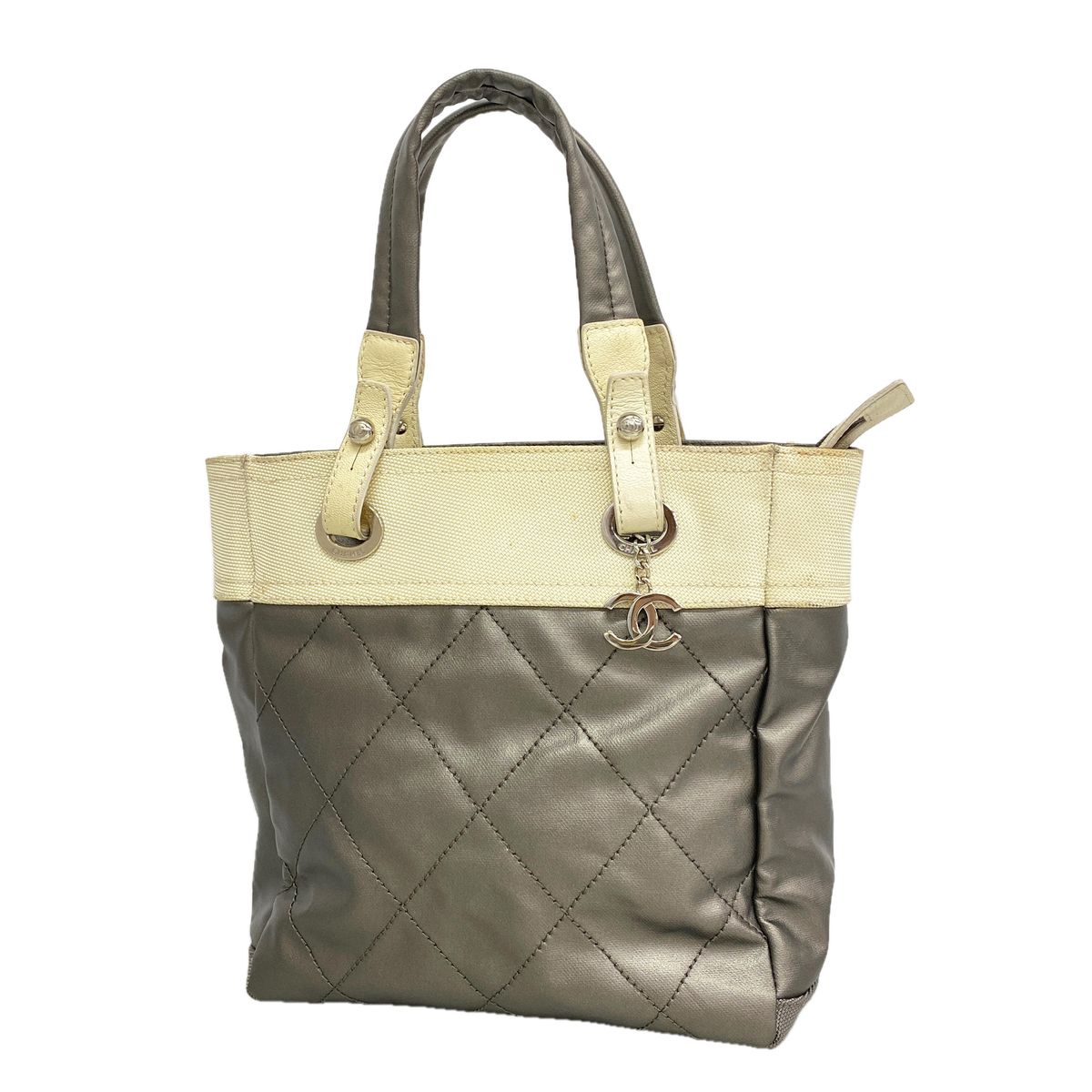 Chanel Tote Bag Paris Biarritz Canvas Silver Ivory