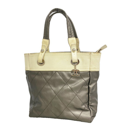 Chanel Tote Bag Paris Biarritz Canvas Silver Ivory
