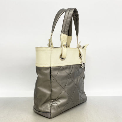 Chanel Tote Bag Paris Biarritz Canvas Silver Ivory — view 2