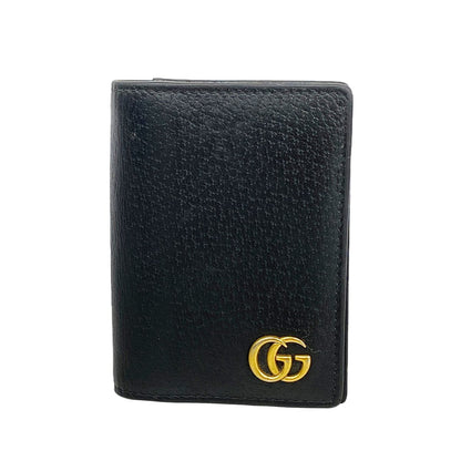 Gucci Card Case GG Marmont Leather Black Gold