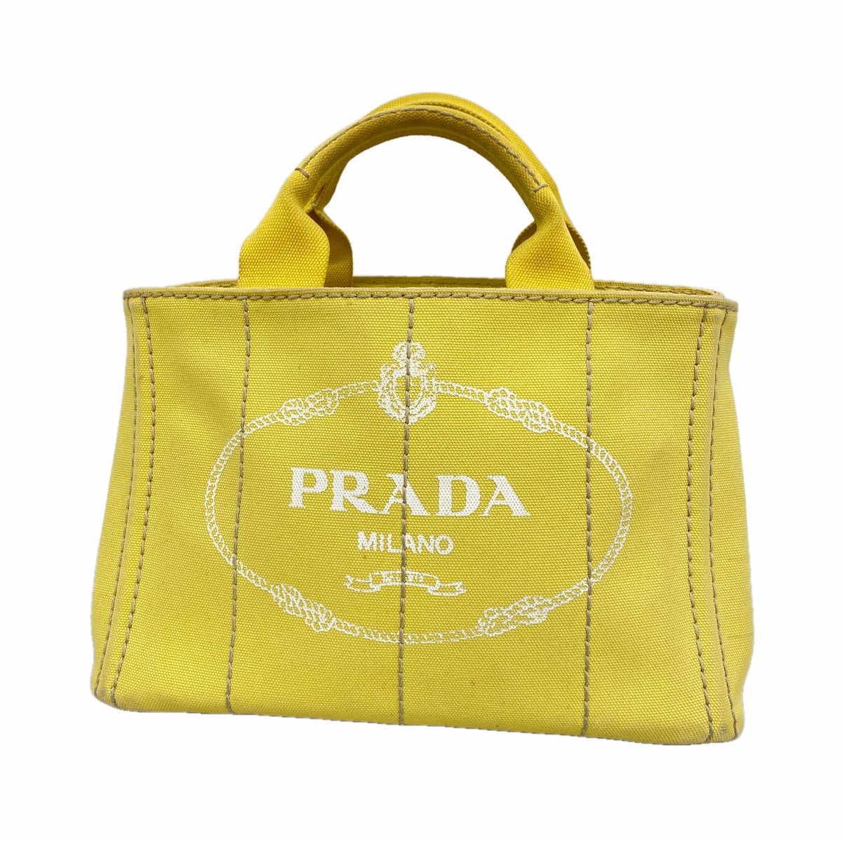 Prada Tote Bag Canapa Canvas Yellow Gold