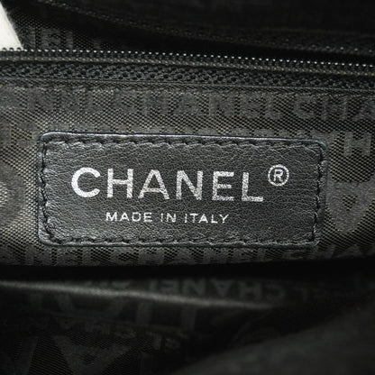 Chanel Shoulder Bag Canvas Beige Black Silver — view 5