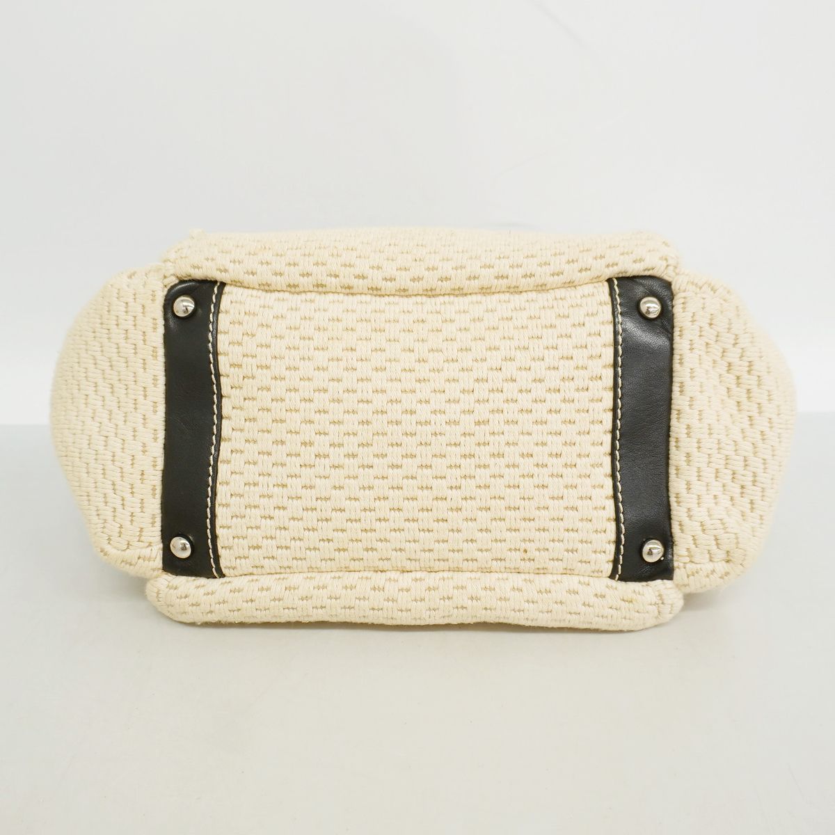 Chanel Shoulder Bag Canvas Beige Black Silver — view 3