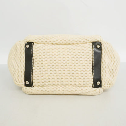 Chanel Shoulder Bag Canvas Beige Black Silver — view 3