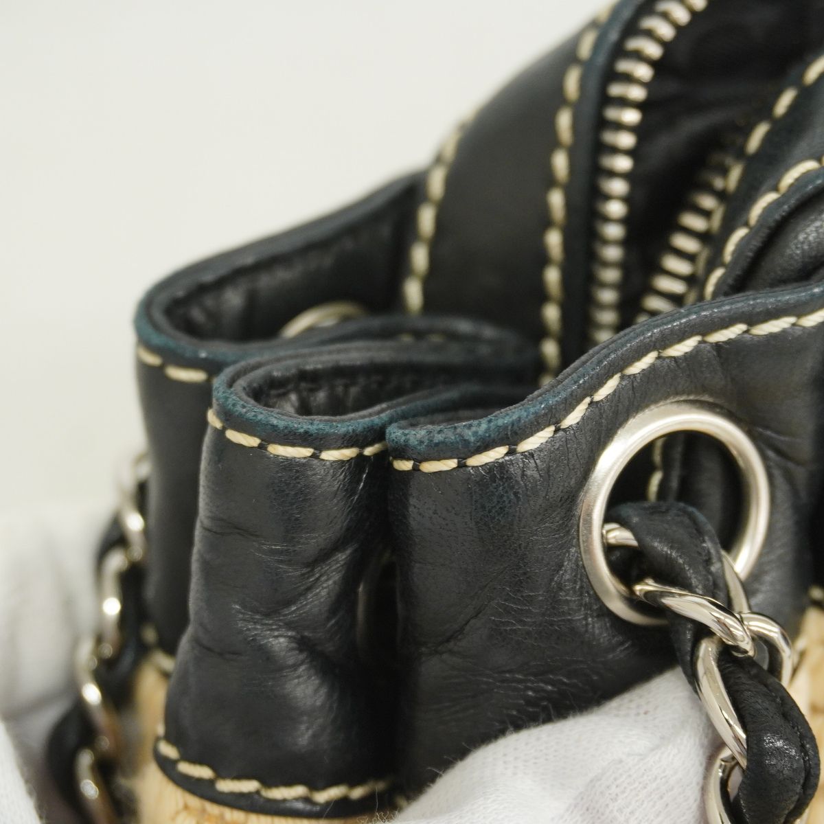 Chanel Shoulder Bag Canvas Beige Black Silver — view 6