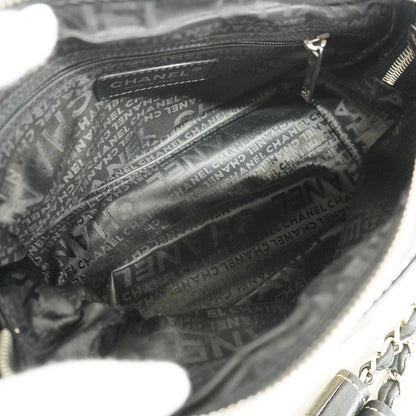 Chanel Shoulder Bag Canvas Beige Black Silver — view 4