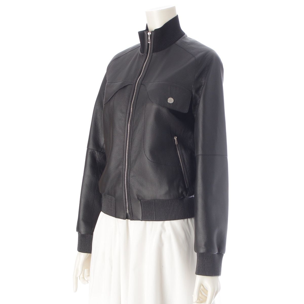 Hermes Deerskin Sellier Buttons Jacket Black 34 — view 2