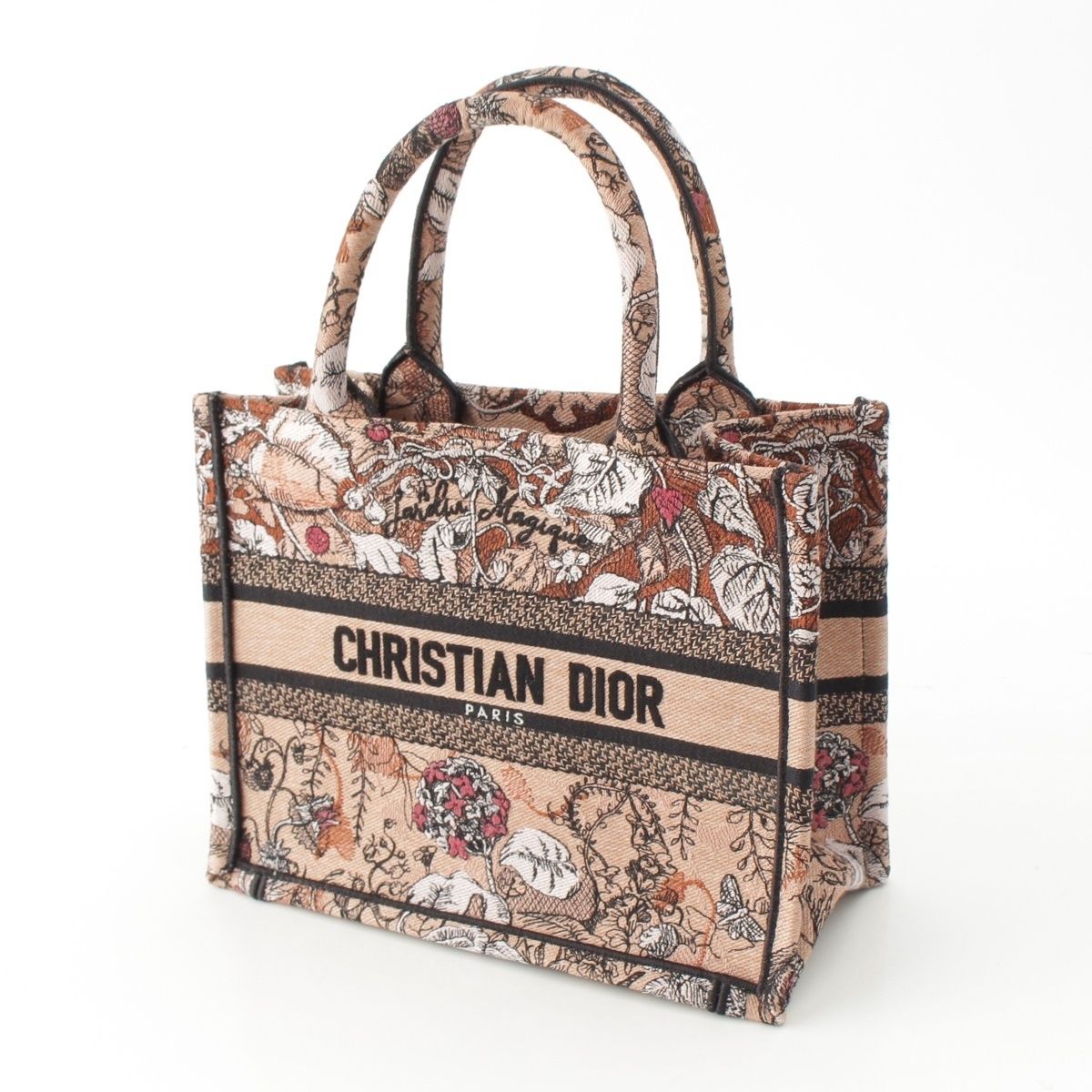 Dior Jardin Magique Book Tote Small Canvas Embroidery Handbag Beige Brown — view 2
