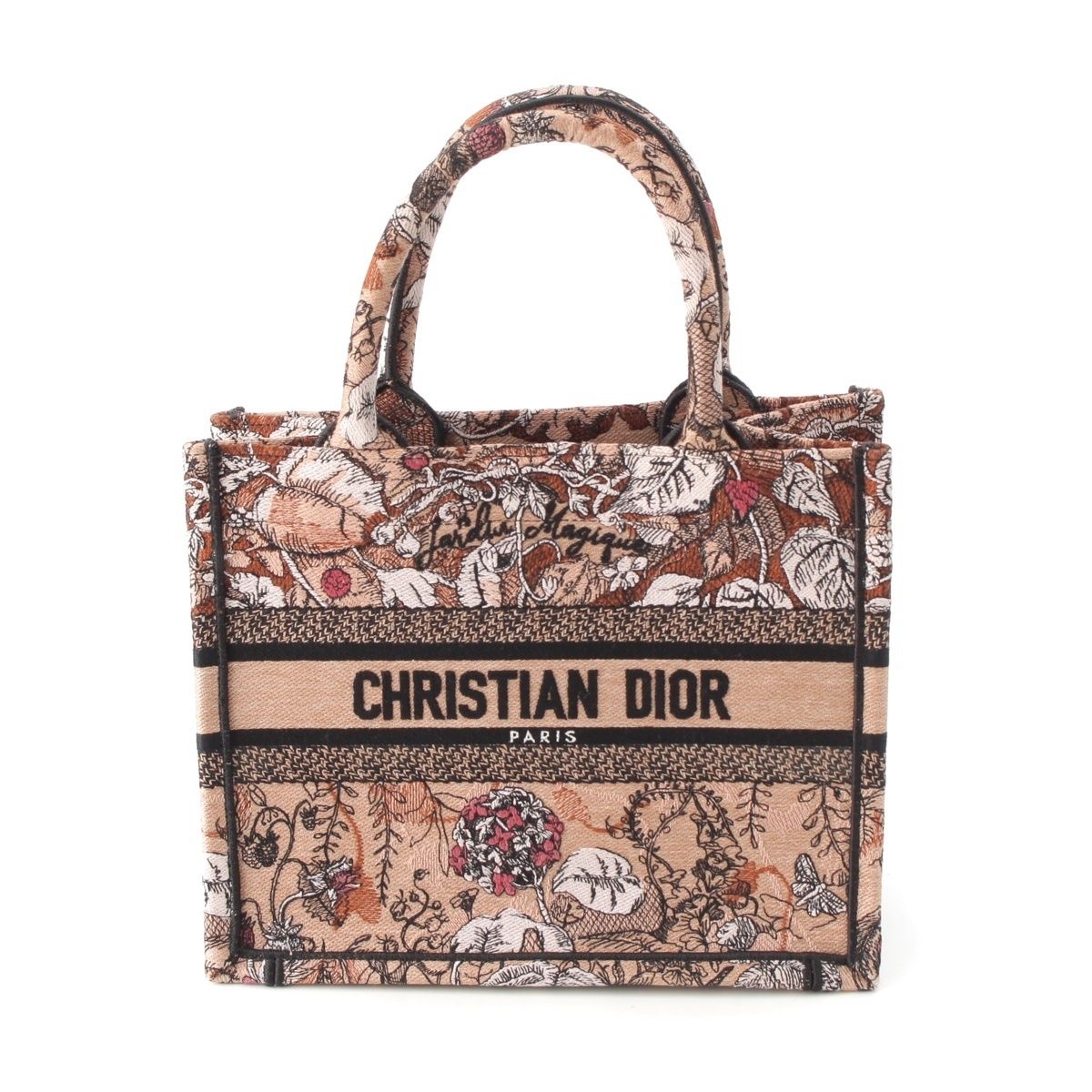 Dior Jardin Magique Book Tote Small Canvas Embroidery Handbag Beige Brown