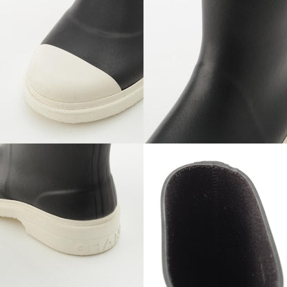 Chanel Rubber CC Logo Long Boots Rain Shoes Black White — view 8