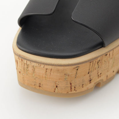 Hermes Eze Leather Rubber Cork Wedge Sole H Motif Sandals Black Brown — view 8