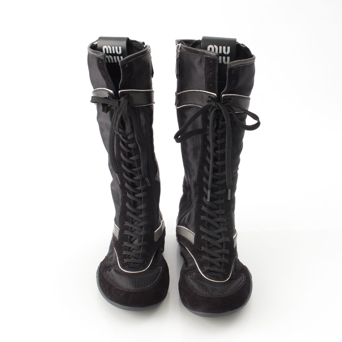 Miu Miu Gymnasium Technical Fabric Zip Up Boots Sneakers Black — view 2