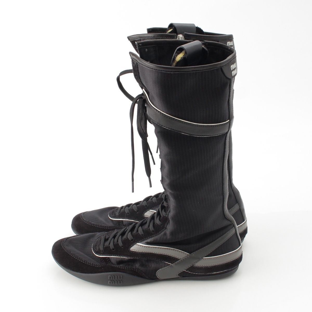 Miu Miu Gymnasium Technical Fabric Zip Up Boots Sneakers Black — view 3