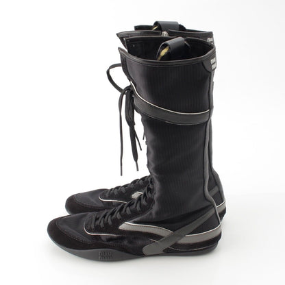 Miu Miu Gymnasium Technical Fabric Zip Up Boots Sneakers Black — view 3