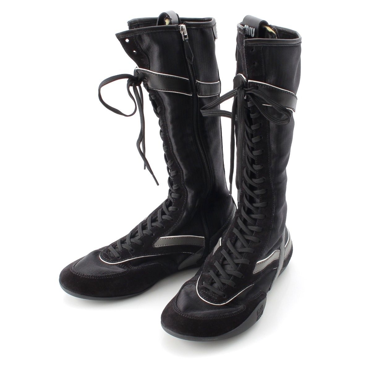 Miu Miu Gymnasium Technical Fabric Zip Up Boots Sneakers Black