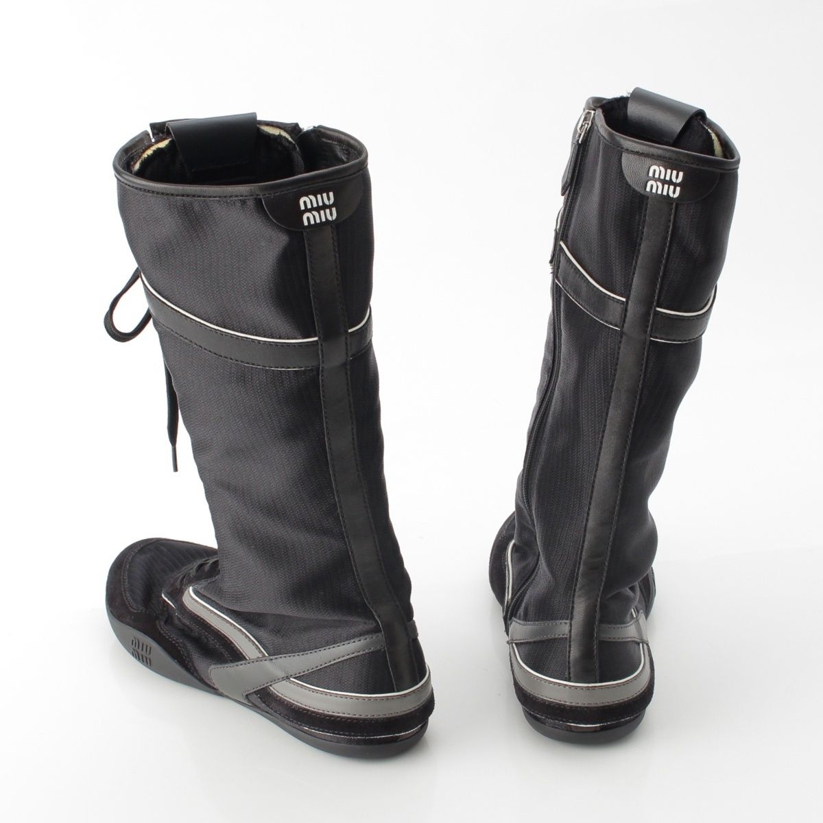 Miu Miu Gymnasium Technical Fabric Zip Up Boots Sneakers Black — view 4