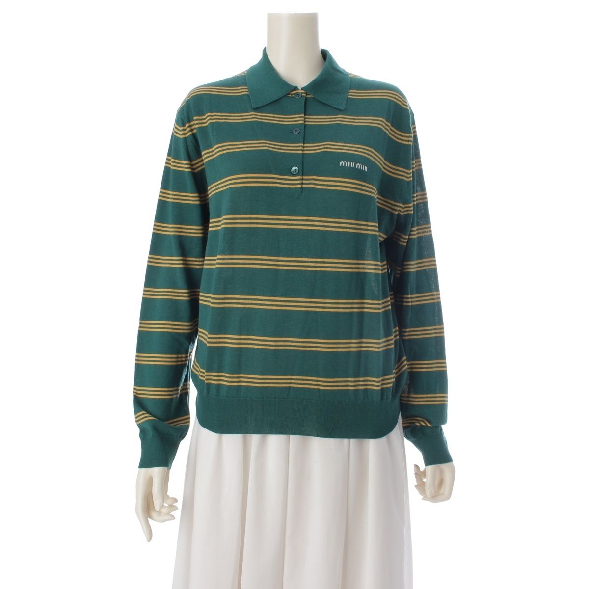 Miu Miu Cashmere Silk Long Sleeve Knit Polo Shirt Top Mmla 78 Green Yellow 36