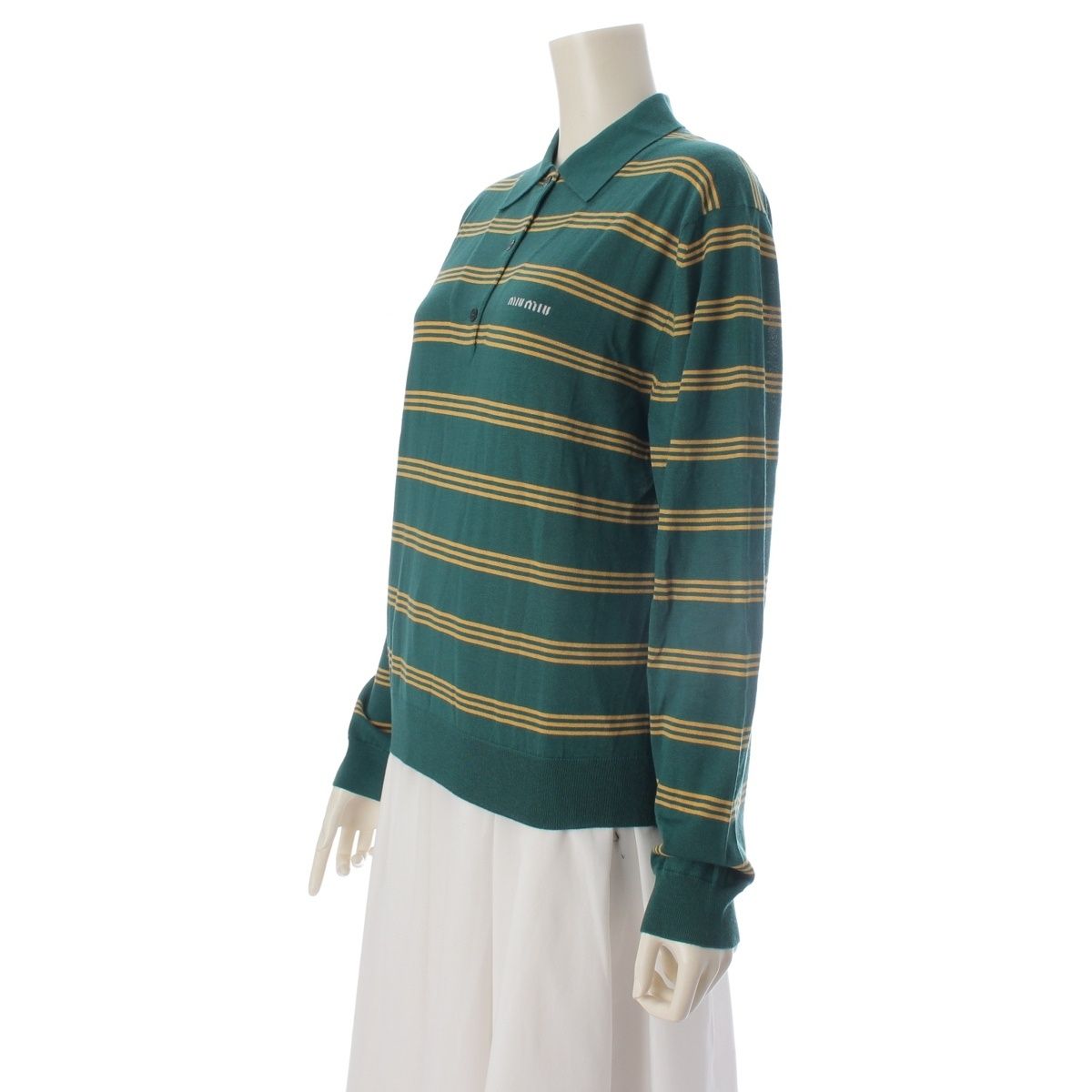 Miu Miu Cashmere Silk Long Sleeve Knit Polo Shirt Top Mmla 78 Green Yellow 36 — view 2