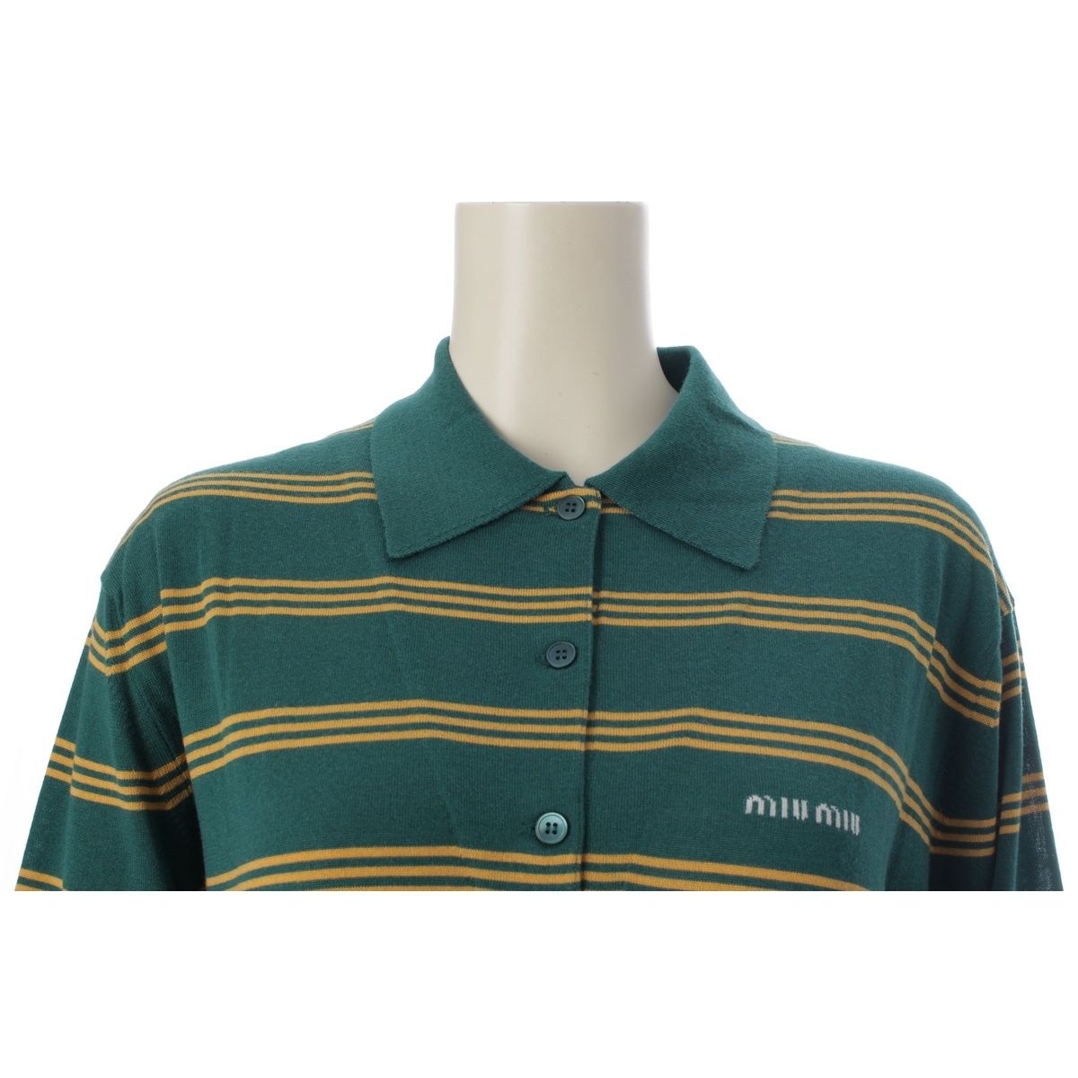Miu Miu Cashmere Silk Long Sleeve Knit Polo Shirt Top Mmla 78 Green Yellow 36 — view 5