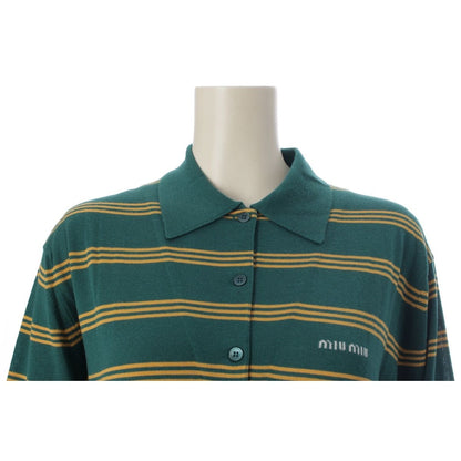 Miu Miu Cashmere Silk Long Sleeve Knit Polo Shirt Top Mmla 78 Green Yellow 36 — view 5