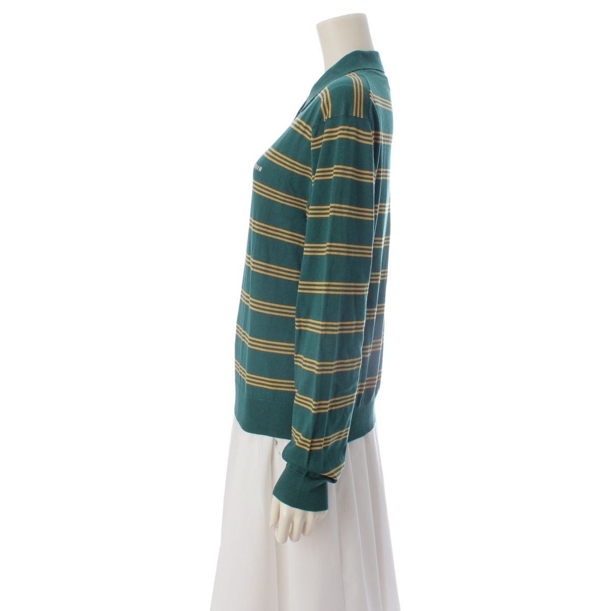 Miu Miu Cashmere Silk Long Sleeve Knit Polo Shirt Top Mmla 78 Green Yellow 36 — view 3