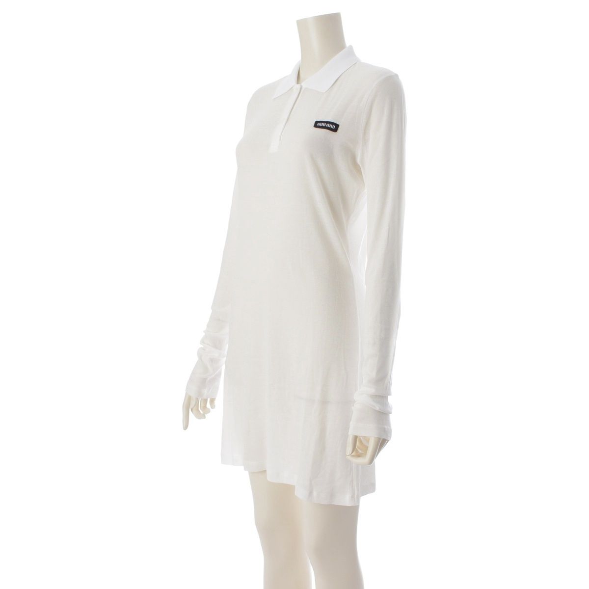 Miu Miu Cotton Ribbed Mini Dress Long Sheer Polo Shirt Top White — view 2