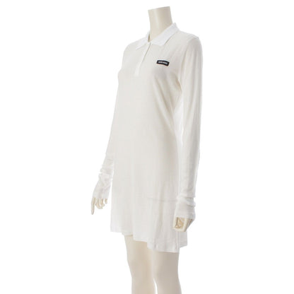 Miu Miu Cotton Ribbed Mini Dress Long Sheer Polo Shirt Top White — view 2