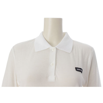 Miu Miu Cotton Ribbed Mini Dress Long Sheer Polo Shirt Top White — view 5